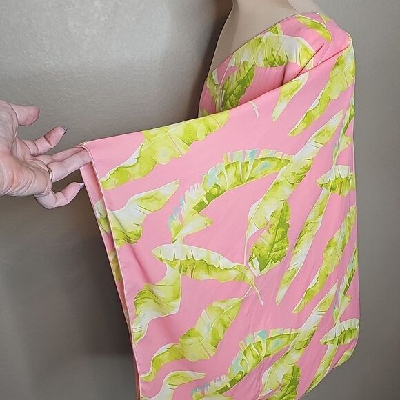 NWT Adrienne Medium Coral and Lime Palm Print Floral One Shoulder Sleeve Top - Picture 3 of 8